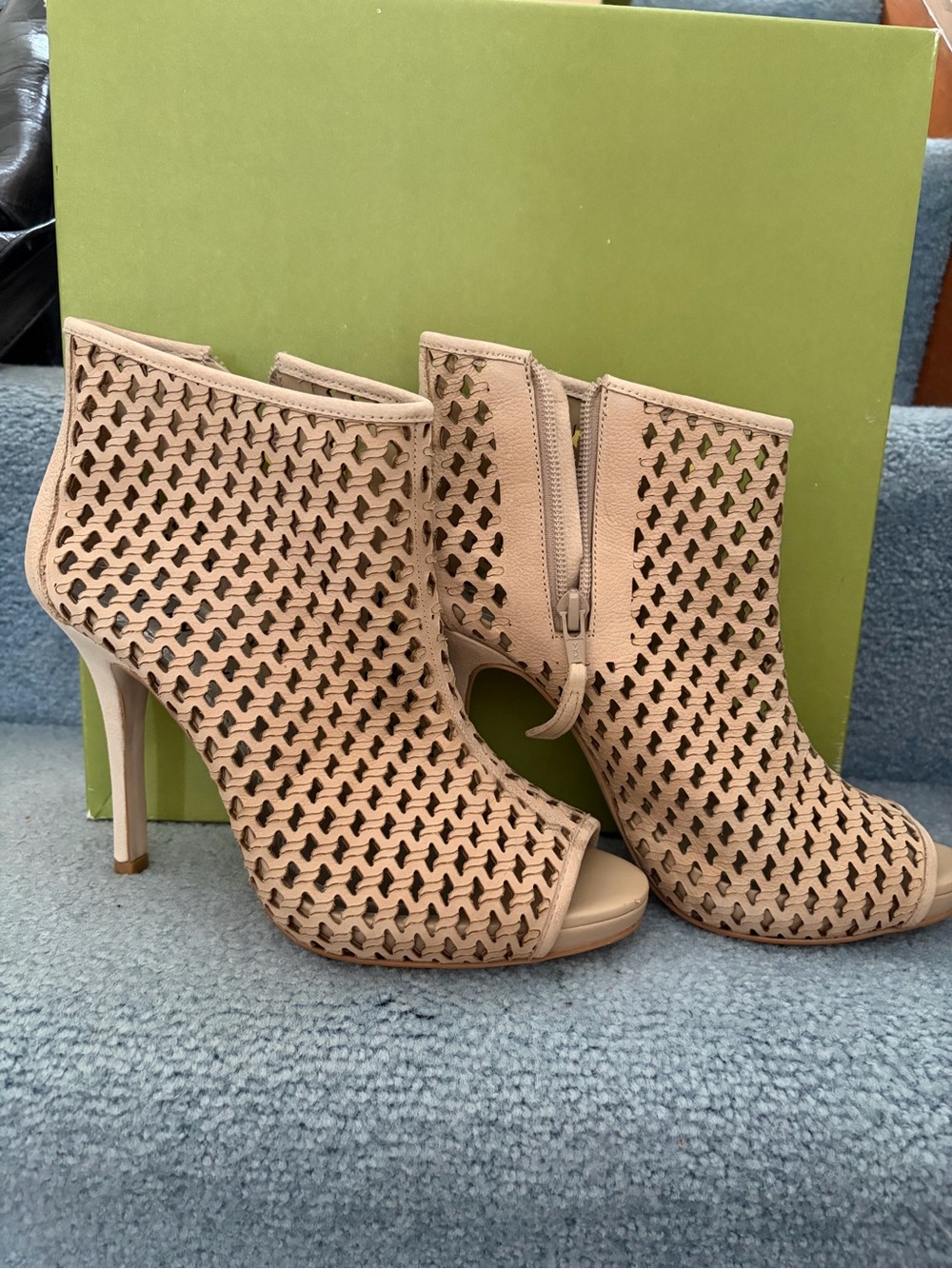 Gianni Bini Nude Woven Peep-Toe High Heel Booties